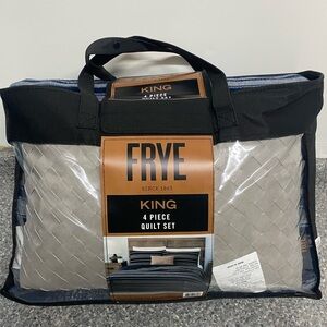 NEW WITH TAGS FRYE Four Piece KING SIZE BOHO Quilt Set With Leather FRYE Tag